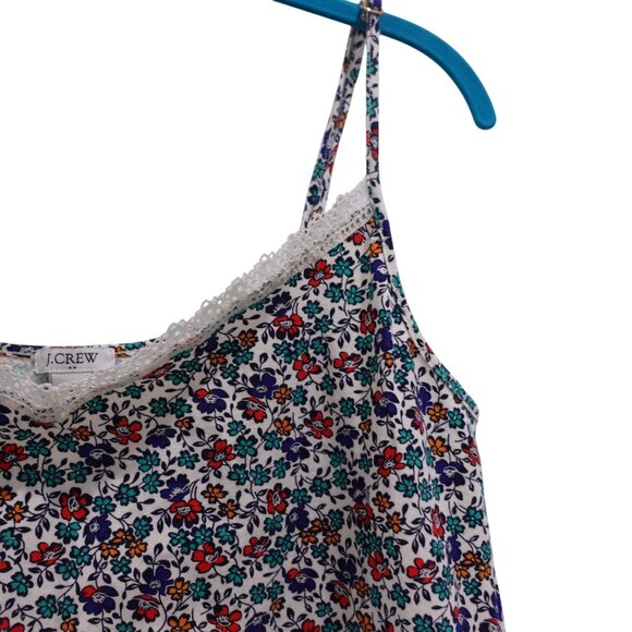 J. Crew Nightgown Sleep Dress Sz M Multicolor Floral Lace Trim Sleeveless V-Neck - Picture 3 of 7